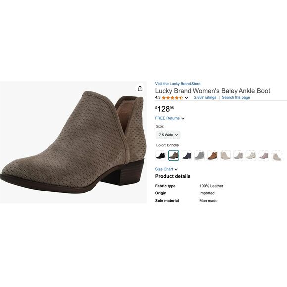 Women's LUCKY BRAND Grey Leather Baley Heeled Booties Ankle Boots US Size 6 - Picture 7 of 7
